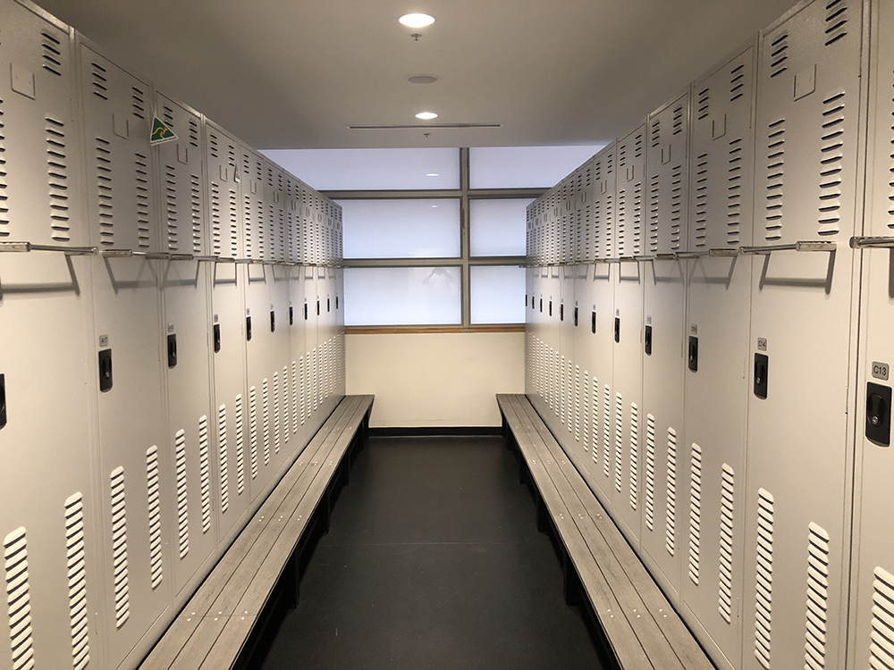Services Lockers (with external towel rail) & Modwood Slat Seating – No 1 Fire Station, Sydney
